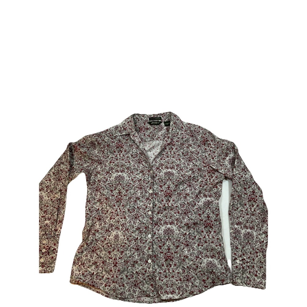 Eddie Bauer Button-up Shirt Womens Size Medium Red/Black/White Paisley Print G27